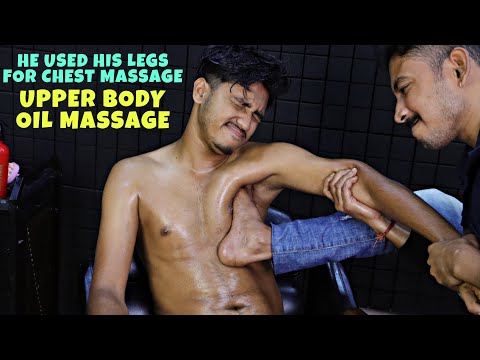 Heavy Oil Body Massage | Chest & Belly Massage by Legs | Neck Cracking | Head Massage | ASMR Sleep