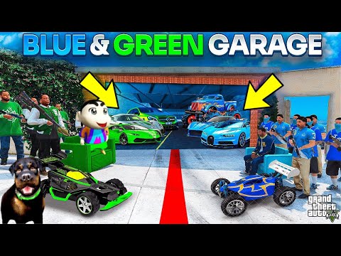 Shinchan Pinchan GREEN GANG vs Franklin BLUE GANG Open Secret Gangs Car Garage In GTA 5 |