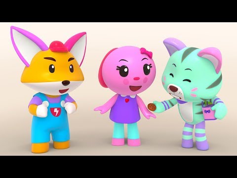 Catty Sharing Cookie with Fox and Rabbit