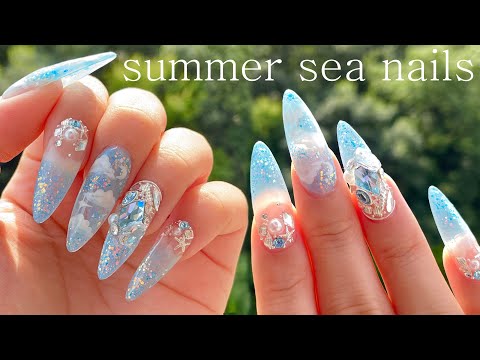보기만 해도 시원한 바다네일🌊💙 빠르고 간단한 팁연장💅 셀프네일 / 네일아트 / 연장네일 / asmr