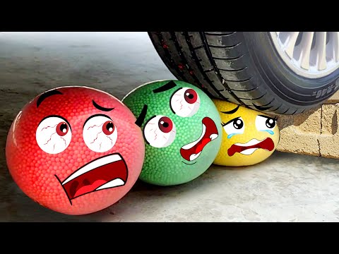 EXPERIMENT: CAR VS ORBEEZ STRESS BALL, EGGS - Crushing Crunchy & Soft Things by Car! | Woa Doodland