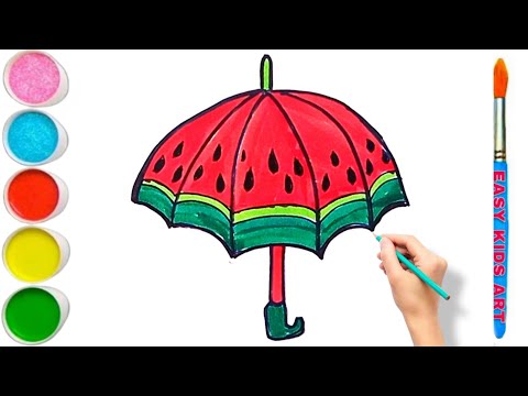 How to Draw a Cute Watermelon Umbrella 🍉☔ Very Easy Step by Step Kids Drawing & Coloring