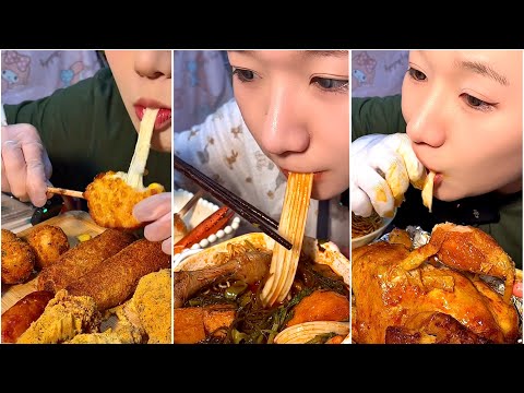 🔥[mukbang]🌶️ Beautiful girl eating fried chicken, cheese hotdog, grilled chicken is so yummy