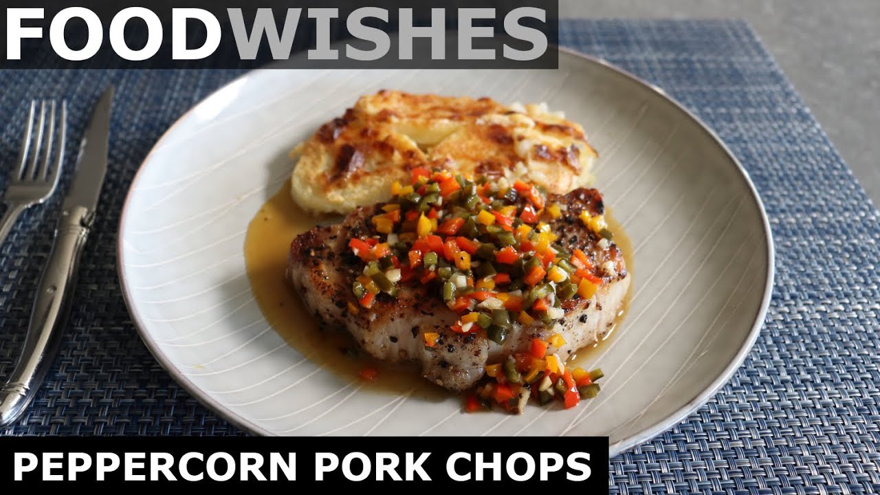 Peppercorn Pork Chops with Warm Pickled Pepper Relish