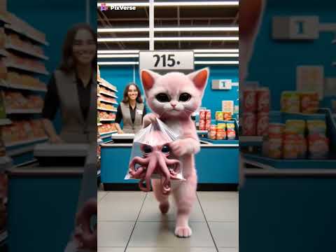 Pink Cat Buys an Octopus for a Little Girl ๐๐ #cat #shorts