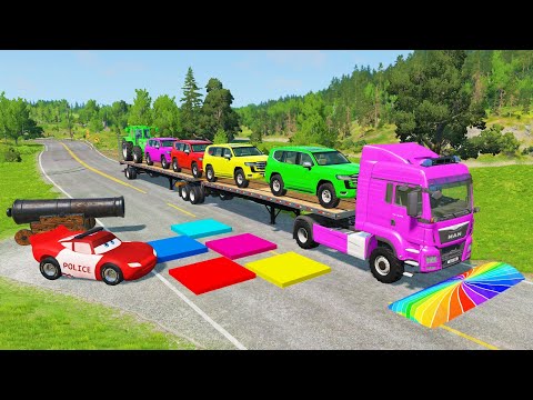 Flatbed Truck McQueen | Transportation with Truck - Pothole vs Car #01 | BeamNG.Drive Gameplay