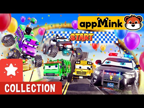 Giant Car Track Challenge  #appMink Kart Racing with Carrier Truck, Police Car, Helicopter