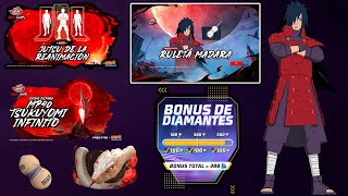 MOSTRANDO TODOS LOS PREMIOS DELA AGENDA SEMANAL RULETA MADARA ULTIMO DISPARO EMOTE JUTSU BONUS & MAS
