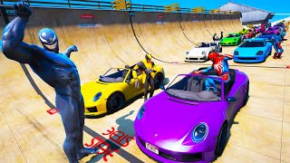 Homem-Aranha e Heróis na Porsche Desafio Skateboard Ramp! Сhallenge on Cars and Helicopter GTA 5