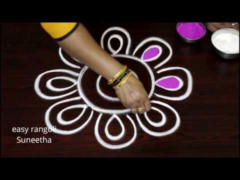Beautiful  festival color kolam  ||  easy rangoli designs  || simple  muggulu designs