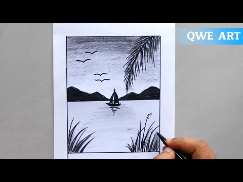 Scenery Drawing with Pencil and Marker