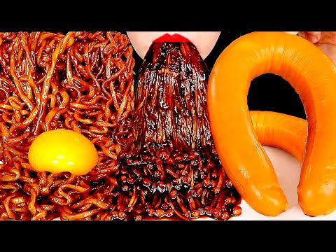 ASMR TRUFFLE BLACK BEAN NOODLES SPICY ENOKI MUSHROOMS 트러플짜장불닭볶음면 팽이버섯 먹방 MUKBANG 咀嚼音えのき | ZOEY ASMR