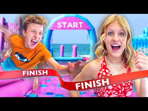 BROTHERS VS SISTER CHALLENGE! World's largest inflatable WATERPARK!