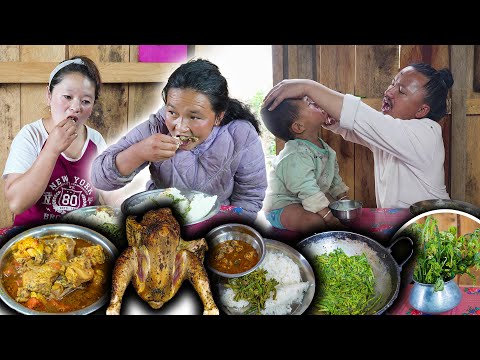 Local Chicken Soup Recip with Rice Cooking & Eating || chicken and Fiddlehead Fry recipe with rice