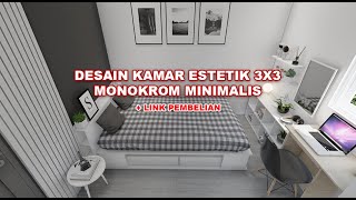 Desain Kamar Tidur 3x3 Low Budget Estetik Monokrom Murah !!! Lengkap Dngan Harga dan Link Pembelian