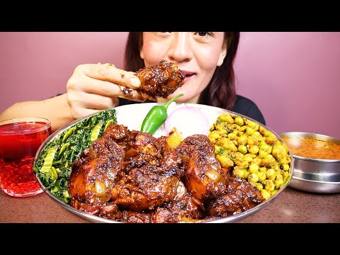 EATING DELICIOUS CHICKEN CHILLI, SAAG AND BASMATI RICE #ASMR/EATING SHOW BIG BITES #MUKBANG