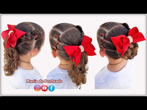 Penteado Infantil com Elásticos e Coque ou Rabo de Cavalo 😍🌸| Bun or Ponytail Hairstyles for Girls 🥰