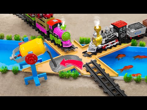 Diy tractor making mini concrete bridge for train safety science projects | concrete mixer truck