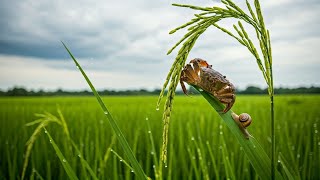 Vietnamese Winter Rice Field: Crab & Snail Paradise