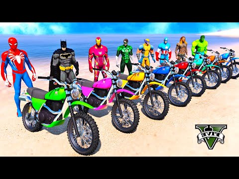 SPIDERMAN vs SUPERHEROS Motorcycles Epic Stunts Jump Challenge on GRAND CANYON Dam Ramp RACE - GTA 5