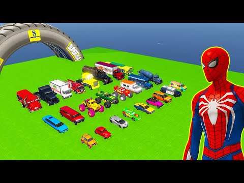 GTA 5 all suv truck vs cars vs bus on ice mega ramp challenge for spider man