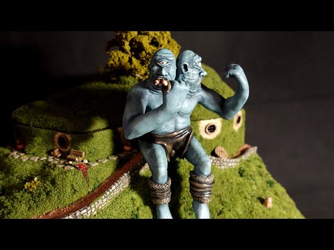 Hungry Cyclops invades This Peaceful valley to EAT Its inhabitants - Diorama