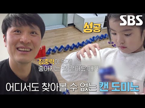 캔 도미노 부녀 달인, 정확한 계산×규격으로 세운 도미노 놀이★