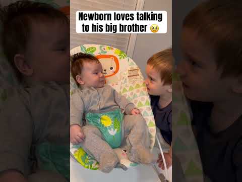 Newborn talks with baby brother. The 2month old babbling & excited to see 24m brother. Both IVF kids