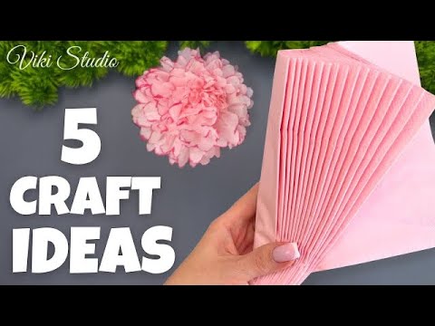 🌸 5 Easy DIY Napkin Flower Ideas | Tissue Paper Craft for Beginners 🌸