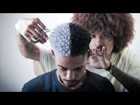 Incrível corte de cabelo meio branco⚪️ e meio preto⚫️