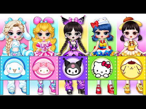 What If Disney Princess & Wednesday Became Kuromi & Melody? | Best DIY Fashion Paper Dolls