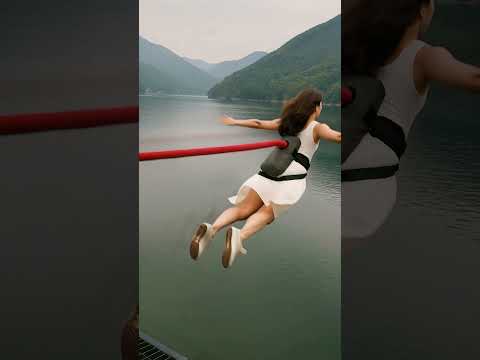 Fearless Bungee Dive into Lake – Woman’s Epic Jump! 💦 #jump #fly #video #viral #bungee