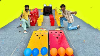 Mama vs Bhanja Balloon Popping and Big Ball Drop Hole | Balloon Pop With Tiyar Battle Challenge