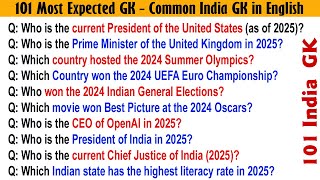 100 Easy GK General Knowledge Questions and Answers – 2025 Edition India GK Questions Answer in Eng