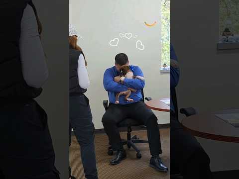 Man breaks down in tears at work when wife surprises him with new puppy 🐶❤️ #shorts