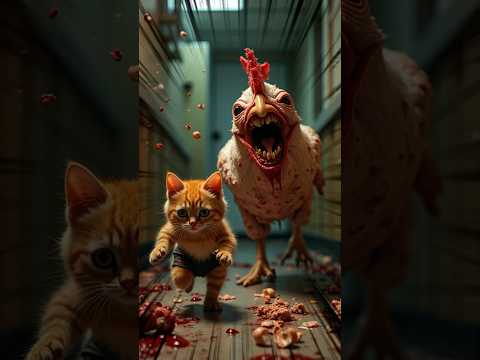 O frango que o gatinho encontrou saiu correndo #miau #meow #galinha #galo #gato