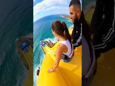 90ยฐ Yellow Cliff Airbag Slide Went WILD ๐ณ๐ Saved by Airbag! #CliffSlide #YellowAirbag #Viral