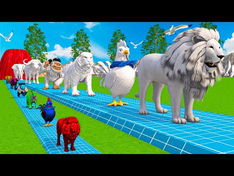 Paint & Animals Cow,Gorilla,Elephant,Giraffe,Tiger,Lion, Fountain Crossing Transformation Cartoon