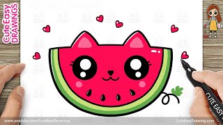 How to Draw a Cute Watermelon Slice 🍉 | Easy Drawing | Kawaii Fruit Drawing for Kids