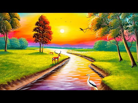 Beautiful sunset scenery painting step by step | painting 562