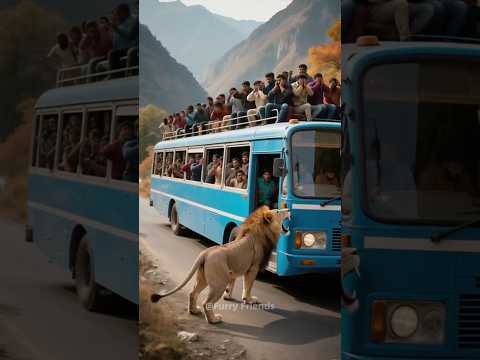 A lion blocked the road and forced a bus to stop. The truth behind it is touching.#rescue #lion