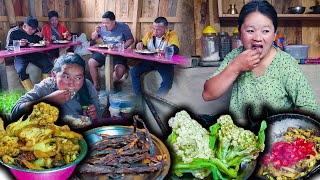 Buff dry meat &Cauliflower fry recipe with rice || dry meat recipe || New Nepali Village food Vlog