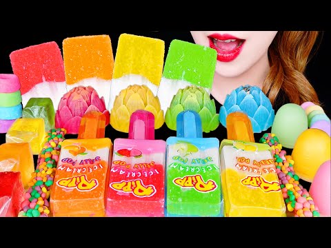 ASMR RAINBOW FOOD *Non-melting ice cream* CRYSTAL CANDY KOHAKUTO JELLY EATING SOUNDS MUKBANG 먹방 咀嚼音