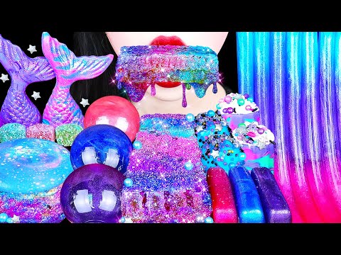 ASMR GALAXY FOODS 갤럭시 먹방 HONEYCOMB, MERMAID TAILS, JELLY NODDLES 벌꿀집, 인어공주, 요술 전구, 먹는컵 EATING SOUNDS