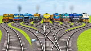 🚂 Witness 9 Indian Diesel Trains Crossing on Diamond-Forked Railroad! 🛤️ | Animated Train Video