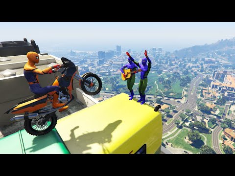GTA 5 Fire Truck & Motorcycle Ragdolls Spiderman & Atom Smasher Jumps/Fails | Euphoria Physics |