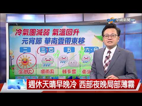 【立綱氣象報報】冷氣團強度減弱 氣溫升日夜溫差大│中視晚間氣象 20250210