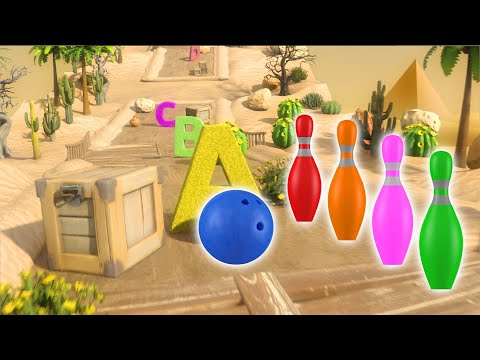 🧺🔤🌈 Kinetic Sand Common Items, Alphabet & Colors Smash with Bowling Ball Desert Race 🎳🏜️ Binkie TV