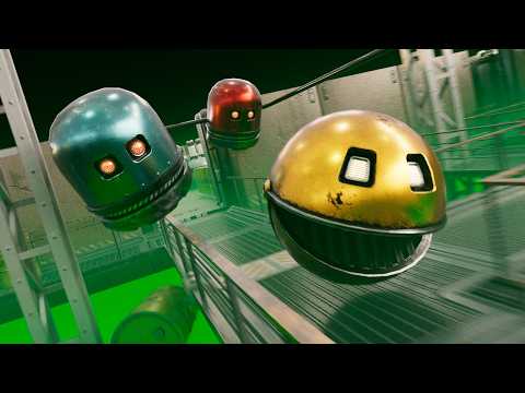 Robot Pacman in the cyberpunk maze vs the ghosts 3D