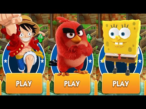 Sonic Dash - Red Angry Birds vs Spongebob: Sponge On The Run vs Luffy One Piece Subway Surf Gameplay